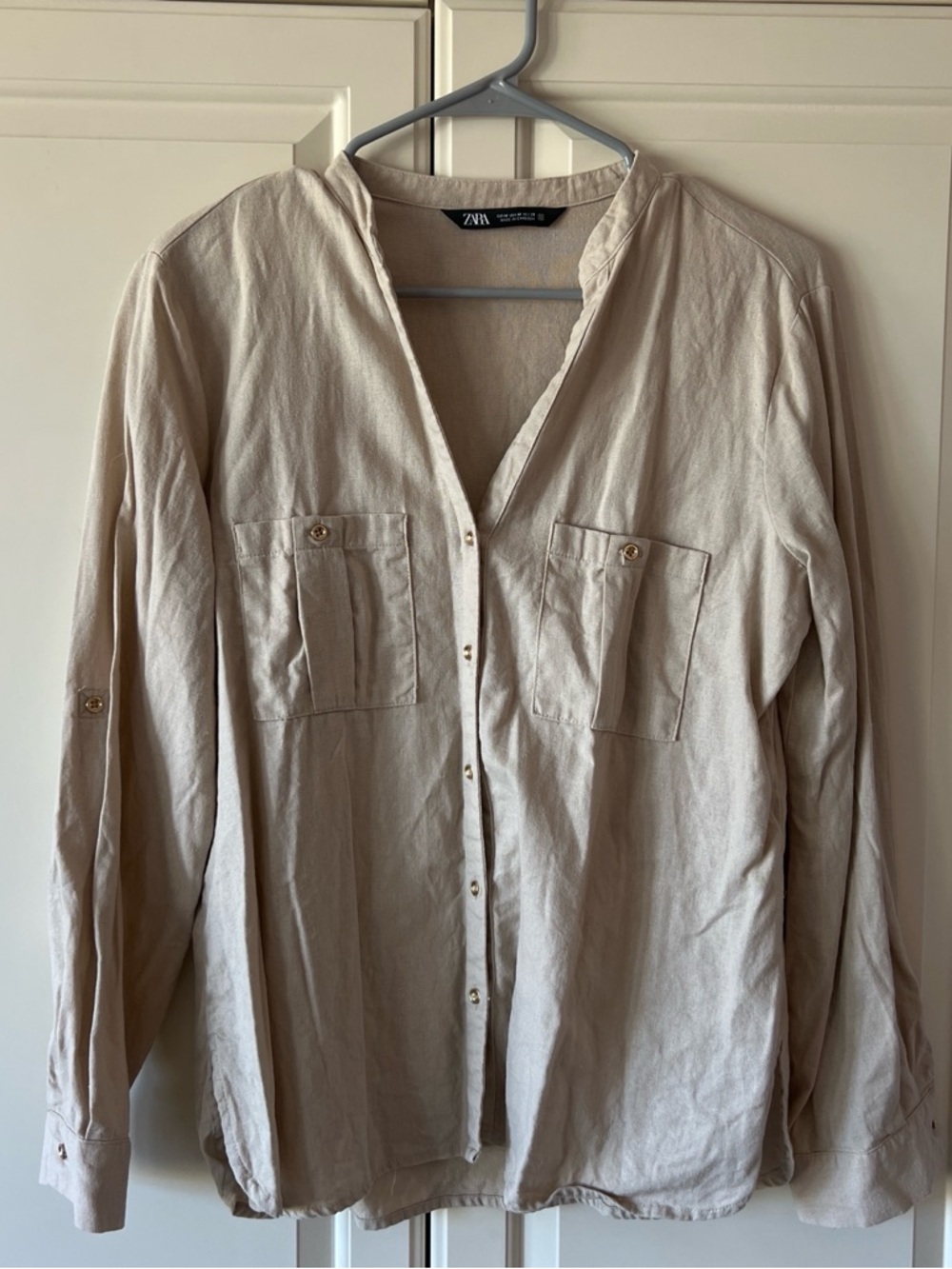 Zara Cream Button-Front Women's Long-Sleeve Shirt